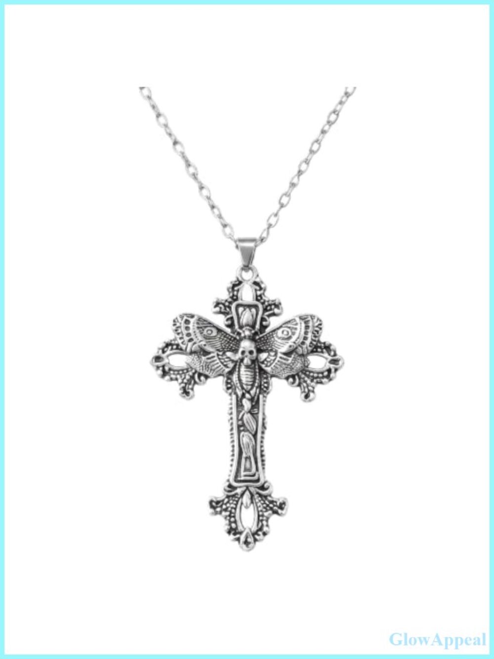 Gothic Death Moth Cross Pendant Necklace Zinc Alloy Halloween Jewelry